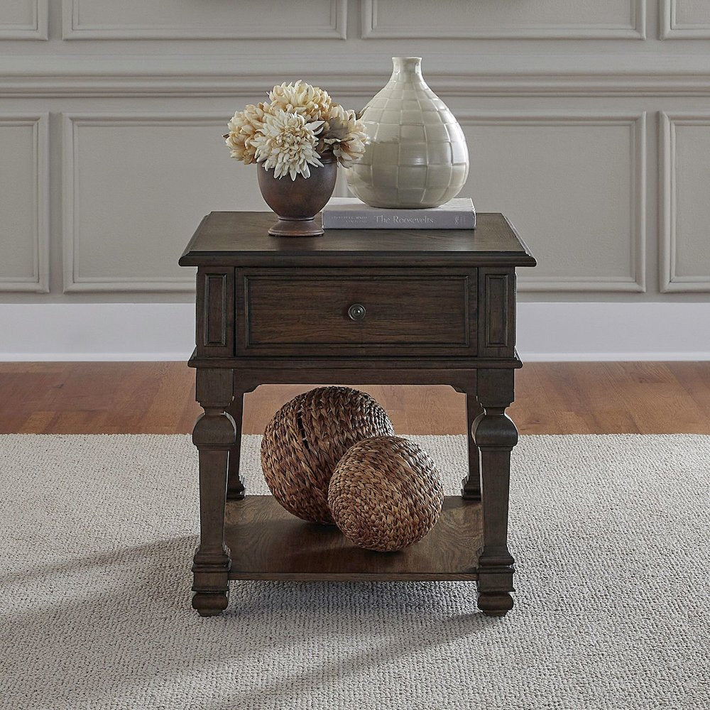 Providence Park Drawer End Table for Living Room - Chateau Brown