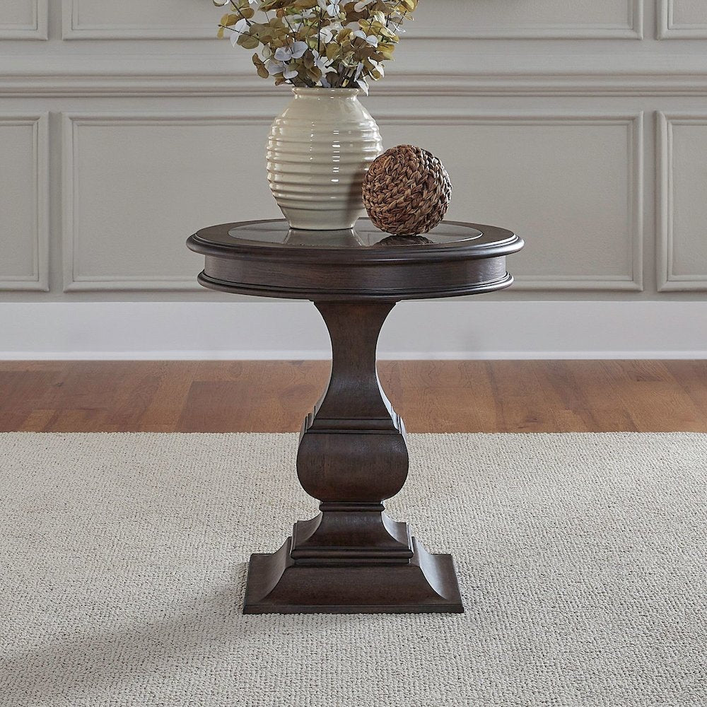 Providence Park Round End Table with Blue Stone Top for Living Room