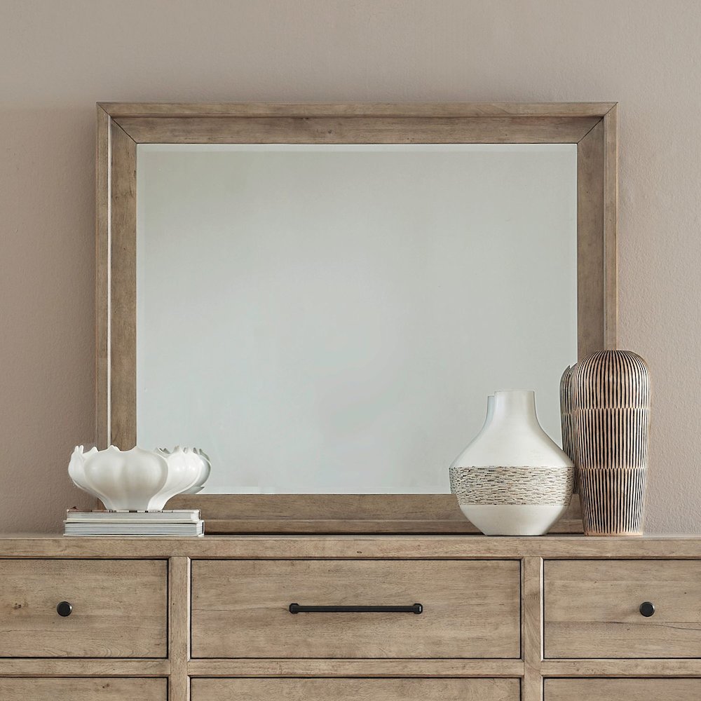 Proximity Place Landscape Square Mirror - Barley Buff Birch Wood Frame