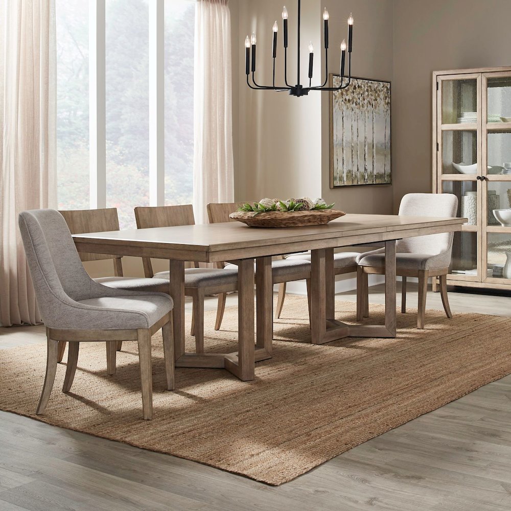 Proximity Place Alt 7 Piece Double Pedestal Table Set - 2 Upholstered Chairs, 4