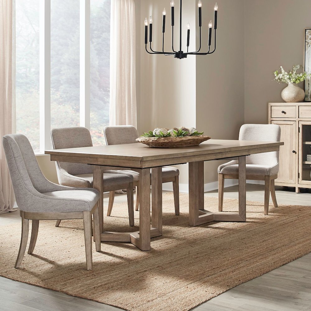 Proximity Place Opt 5 Piece Double Pedestal Table Set - 4 Upholstered Chairs