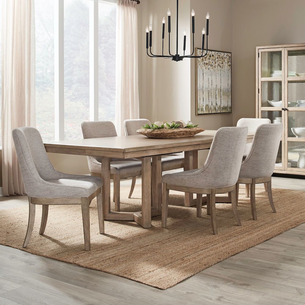 Proximity Place Opt 7 Piece Double Pedestal Table Set - 6 Upholstered Chairs