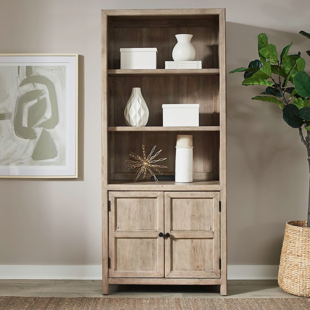 Bookcase Home Office Adjustable Shelves Display with Storage - Barley Birch Wood