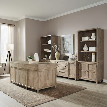 5 Pc Executive Set - Desk, Credenza, 2 Bookcases Storage - Barley Buff