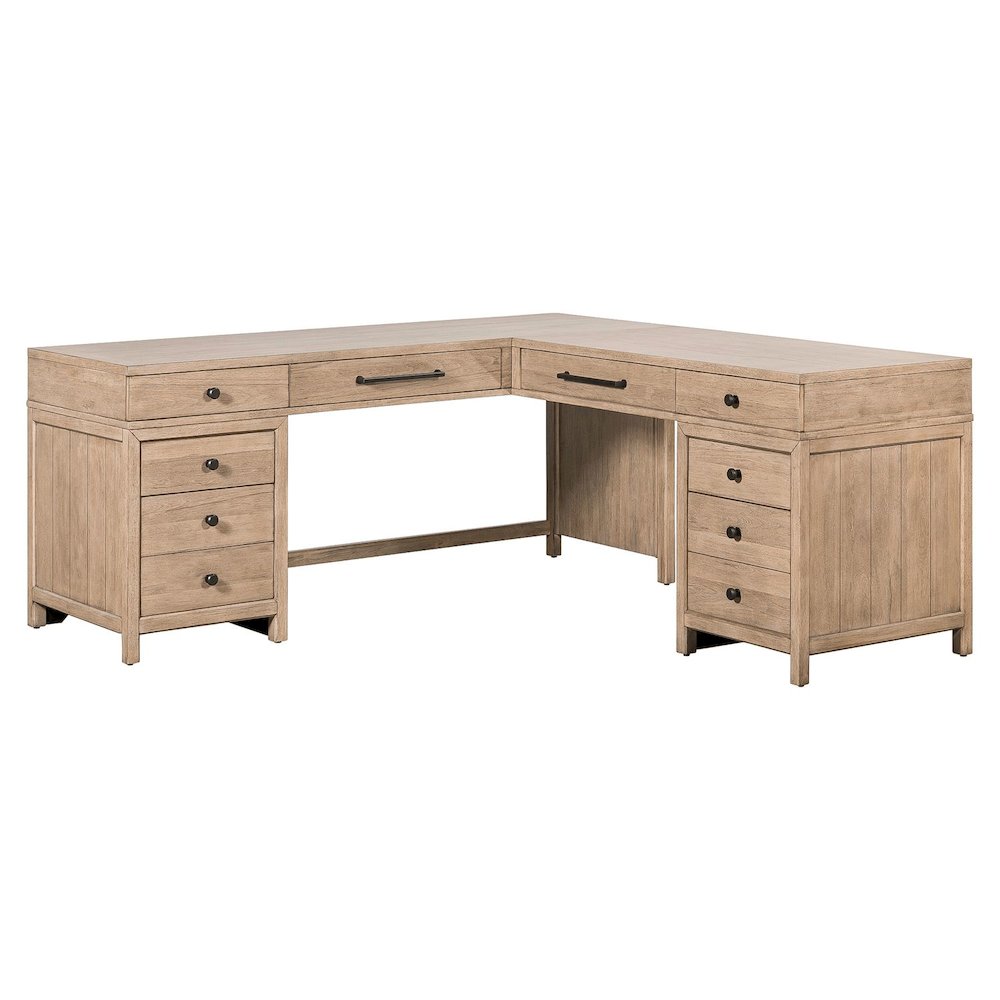 Stylish L Shaped Desk Set with 2 Keyboard Trays, File Storage Drawers