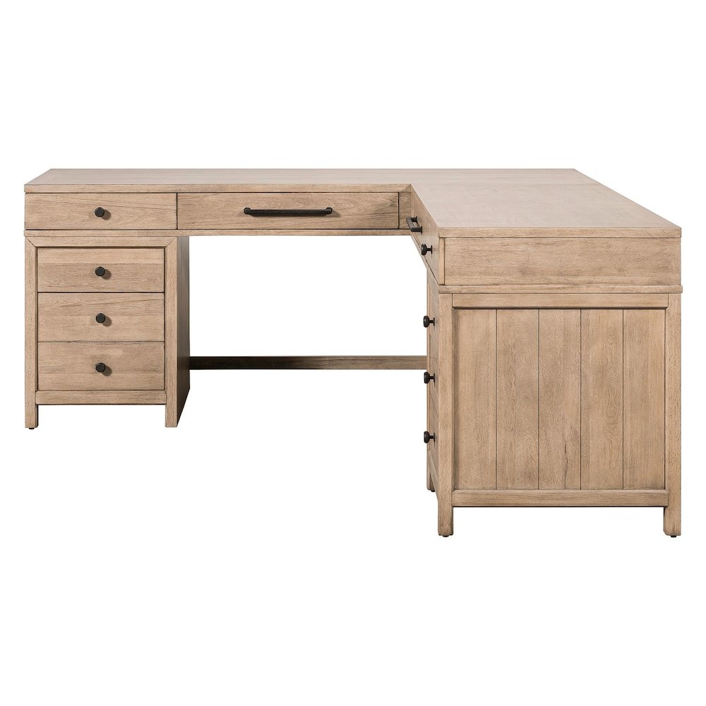 Stylish L Shaped Desk Set with 2 Keyboard Trays, File Storage Drawers