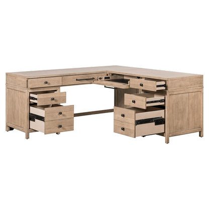 Stylish L Shaped Desk Set with 2 Keyboard Trays, File Storage Drawers