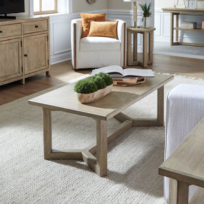 Living Room Rectangular Cocktail Table Center Trestle - Barley Buff Birch Wood