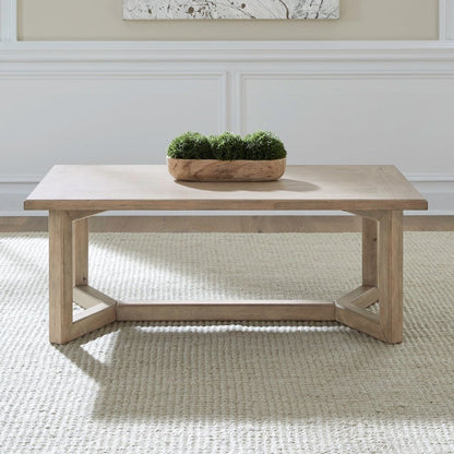 Living Room Rectangular Cocktail Table Center Trestle - Barley Buff Birch Wood