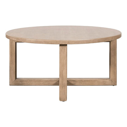 Living Room Round Cocktail Table Center Trestle - Barley Buff Birch Wood