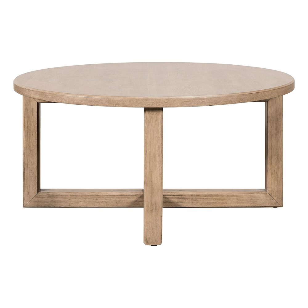 Living Room Round Cocktail Table Center Trestle - Barley Buff Birch Wood