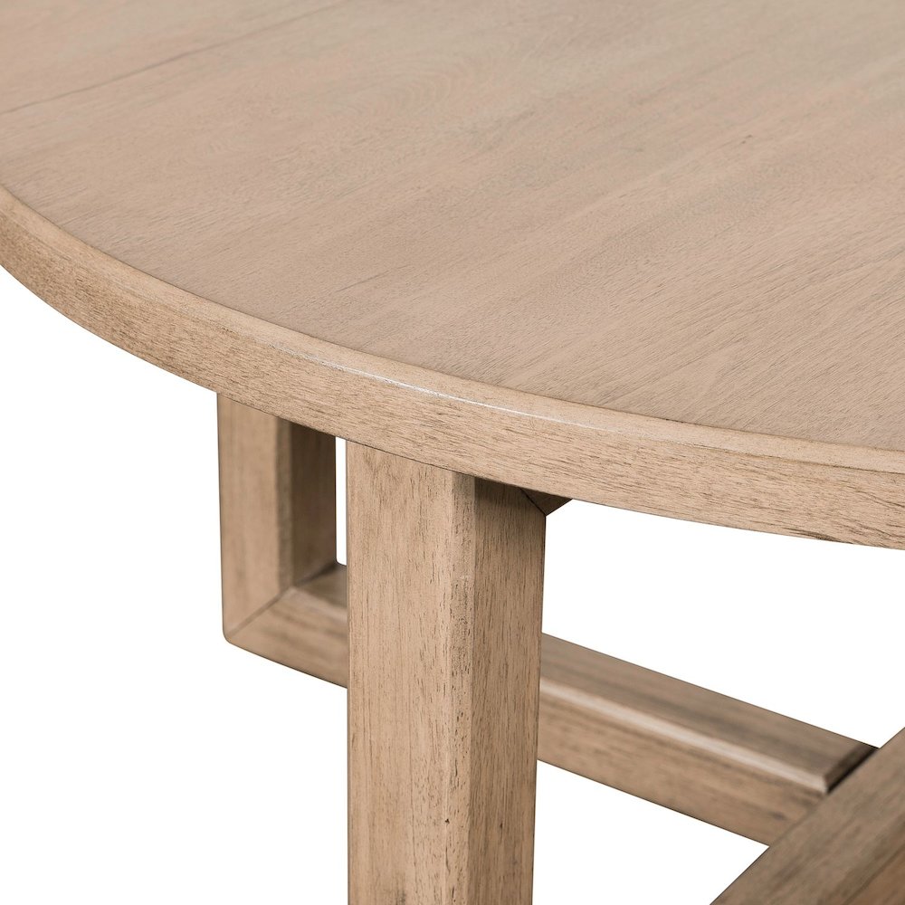 Living Room Round Cocktail Table Center Trestle - Barley Buff Birch Wood