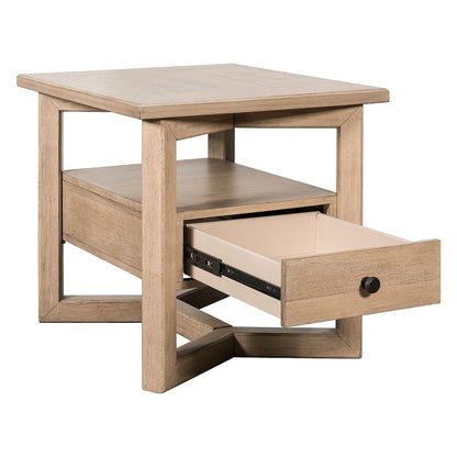 Living Room Rectangular End Table with Storage Drawer - Barley Buff Birch Wood