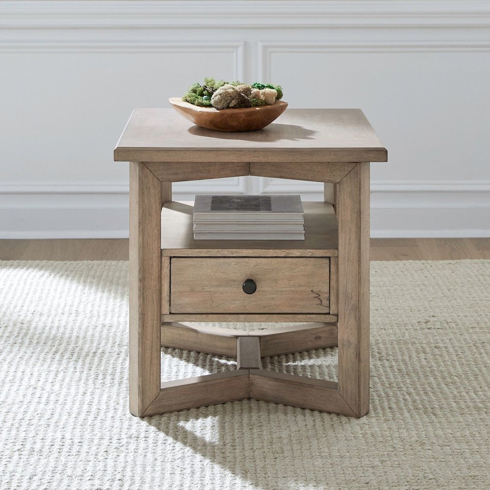 Living Room Rectangular End Table with Storage Drawer - Barley Buff Birch Wood