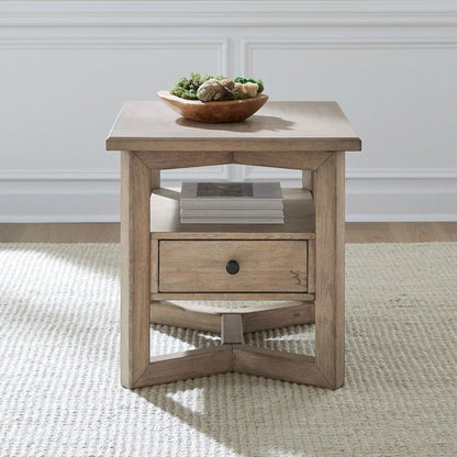 Living Room Rectangular End Table with Storage Drawer - Barley Buff Birch Wood