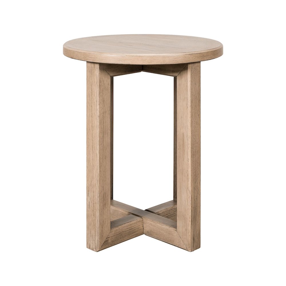 Living Room Round Chairside Table Center Trestle - Barley Buff Birch Wood