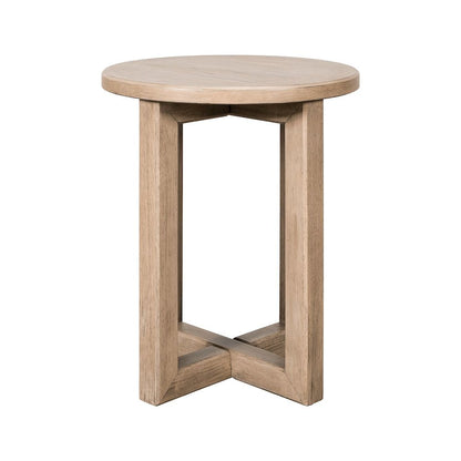 Living Room Round Chairside Table Center Trestle - Barley Buff Birch Wood