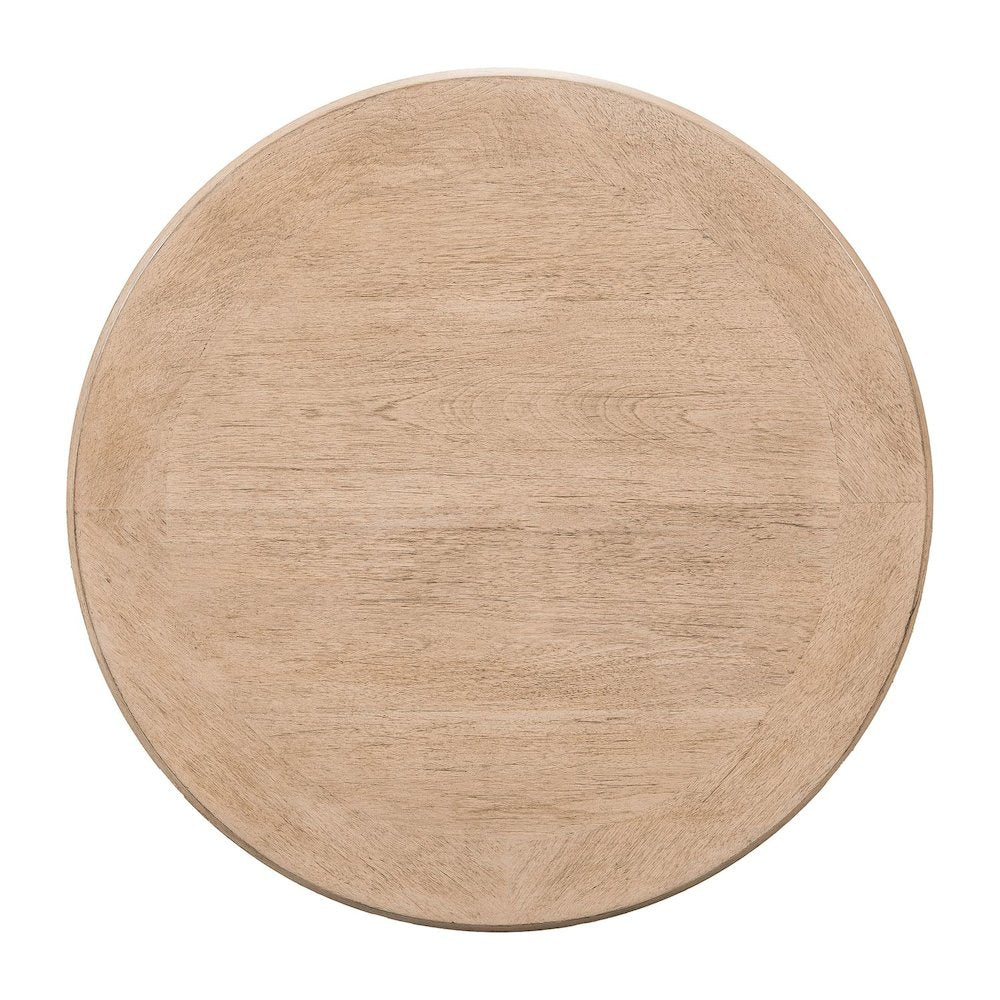 Living Room Round Chairside Table Center Trestle - Barley Buff Birch Wood