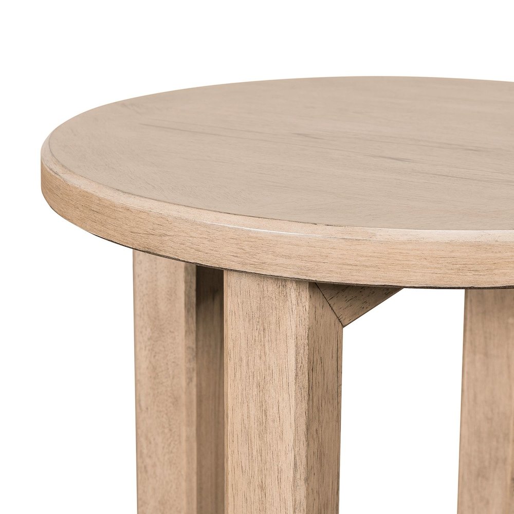 Living Room Round Chairside Table Center Trestle - Barley Buff Birch Wood