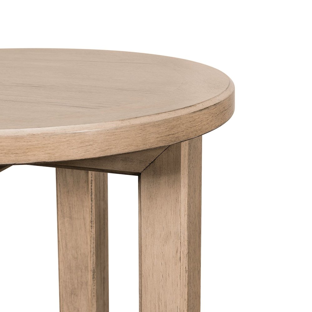 Living Room Round Chairside Table Center Trestle - Barley Buff Birch Wood