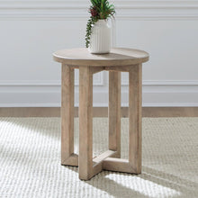 Living Room Round Chairside Table Center Trestle - Barley Buff Birch Wood