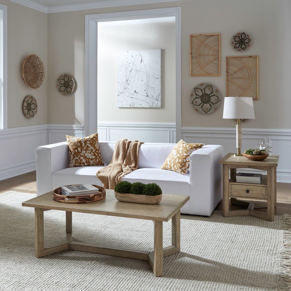 3 Pc Living Room Set - Cocktail Table, End Table Center Trestle - Birch Wood
