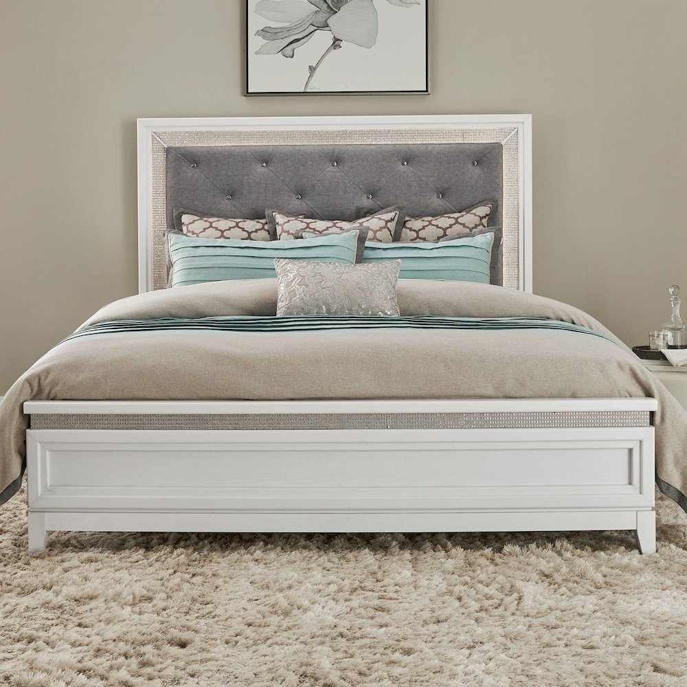 Reflections Queen Upholstered Panel Bed Headboard with Touch Lights - Pearl