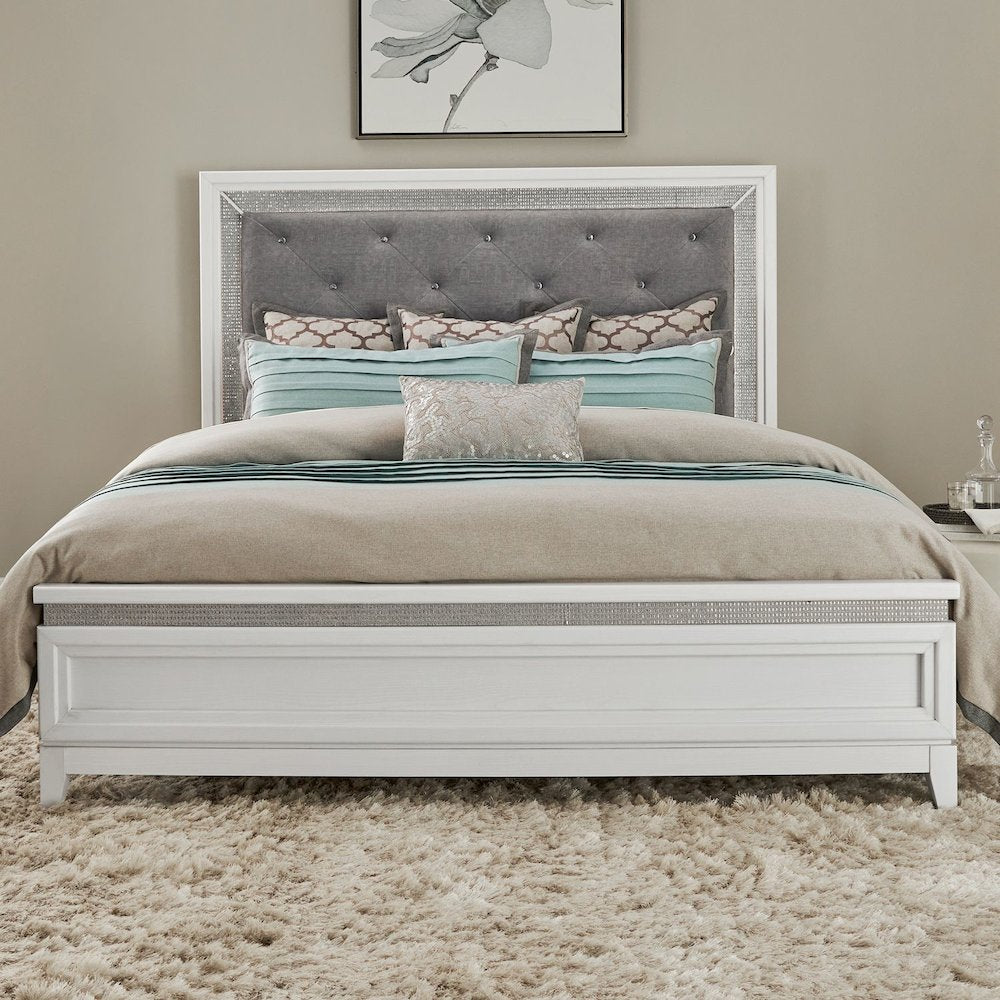 Reflections King Upholstered Panel Bed Headboard with Touch Lights - Pearl