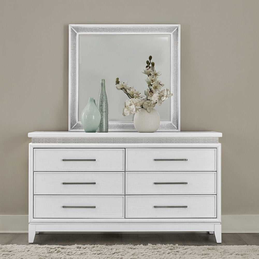 Reflections Rectangular Mirror - Pearl White & Rhinestone Frame