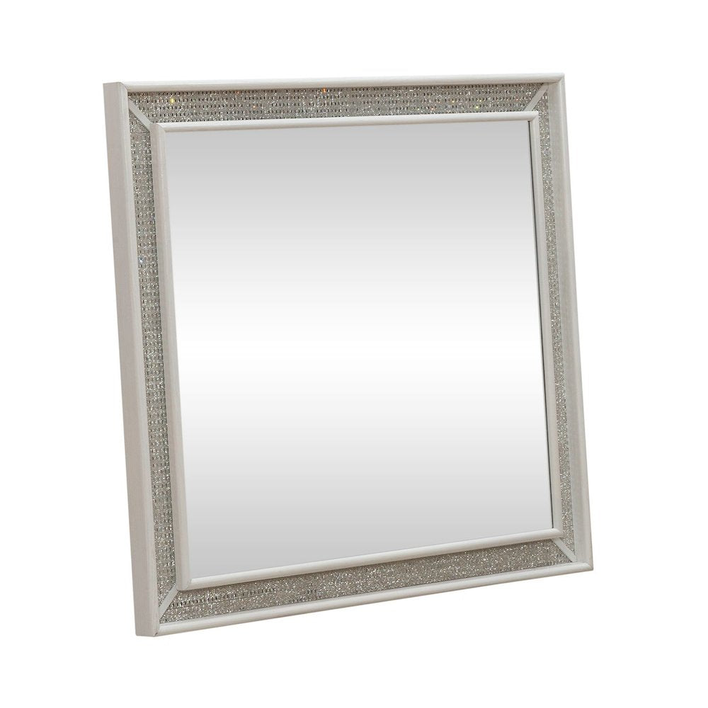 Reflections Rectangular Mirror - Pearl White & Rhinestone Frame