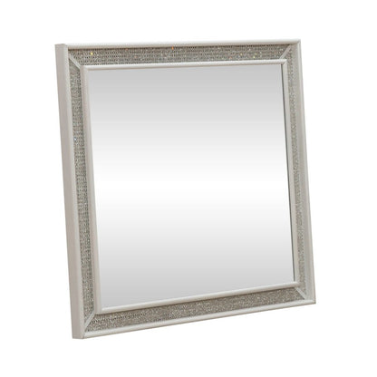 Reflections Rectangular Mirror - Pearl White & Rhinestone Frame