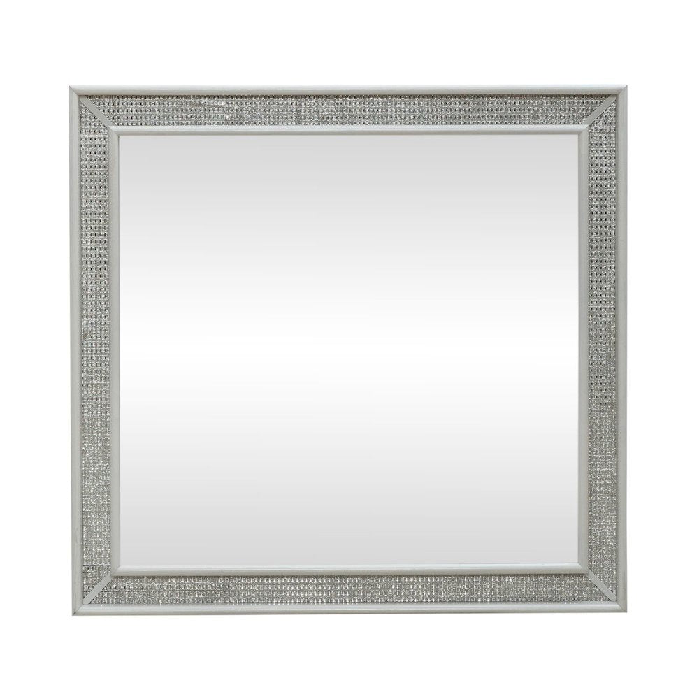 Reflections Rectangular Mirror - Pearl White & Rhinestone Frame