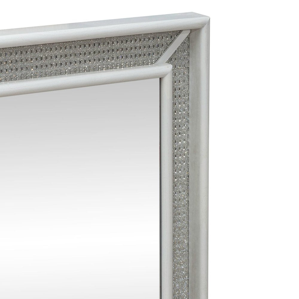 Reflections Rectangular Mirror - Pearl White & Rhinestone Frame