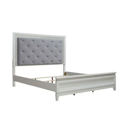 Reflections California King Upholstered Bed - Pearl White & Rhinestone