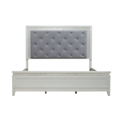 Reflections California King Upholstered Bed - Pearl White & Rhinestone
