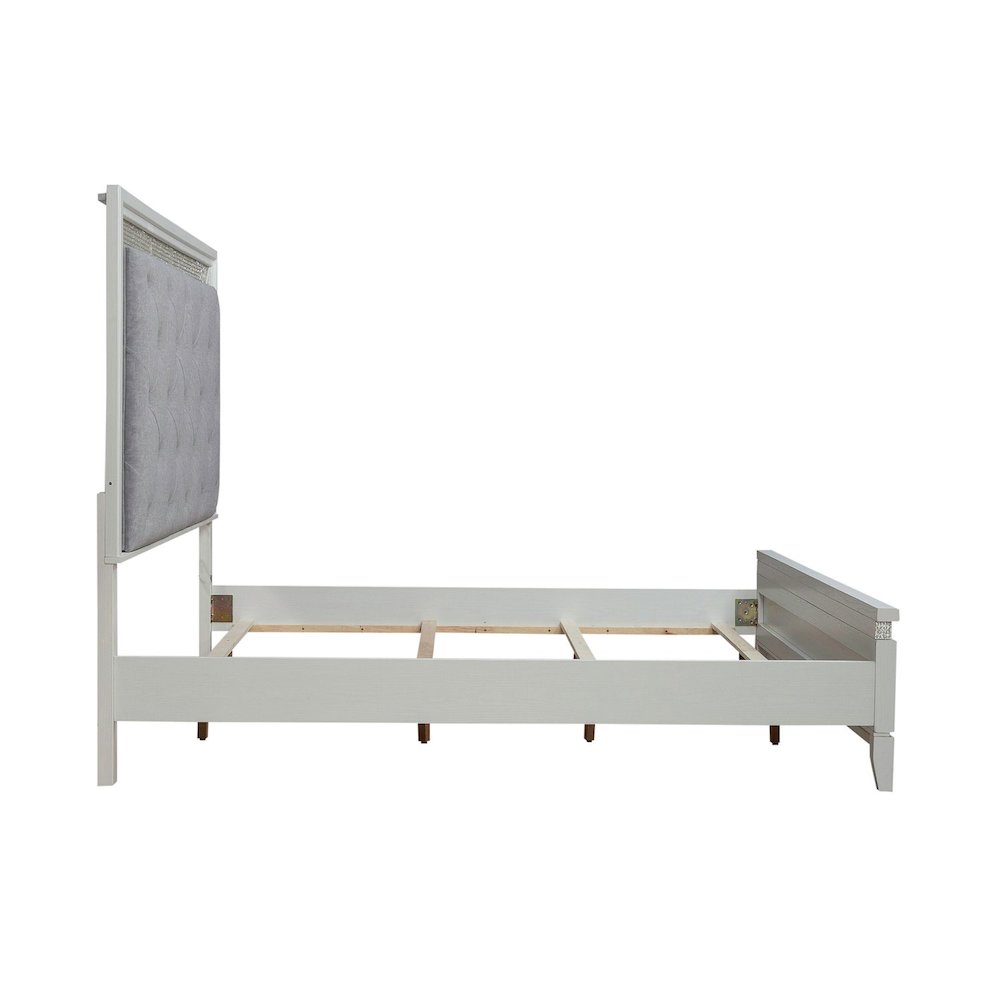 Reflections California King Upholstered Bed - Pearl White & Rhinestone