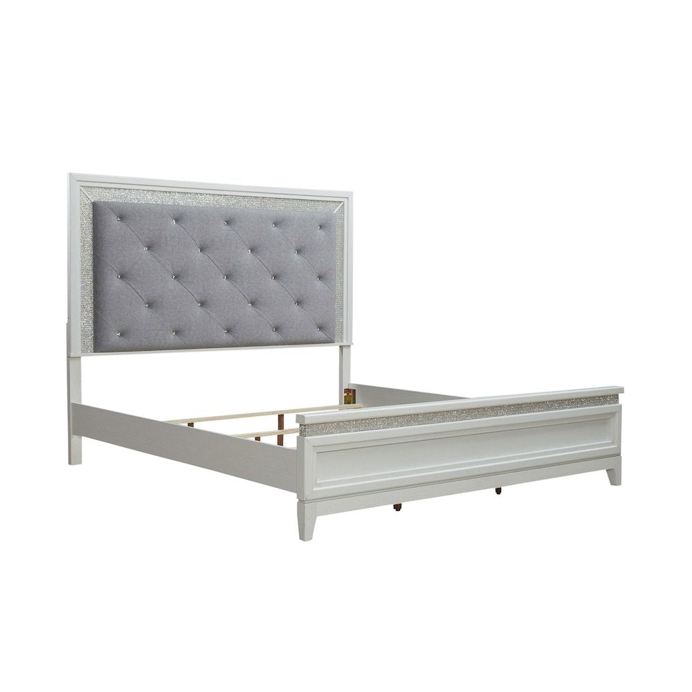 Reflections King Upholstered Bed - Pearl White & Rhinestone