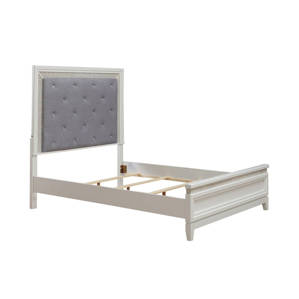 Reflections Queen Upholstered Bed - Pearl White & Rhinestone