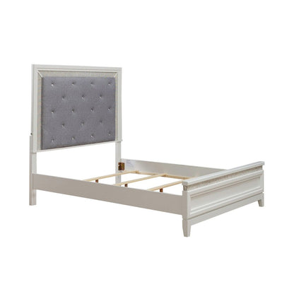 Reflections Queen Upholstered Bed - Pearl White & Rhinestone