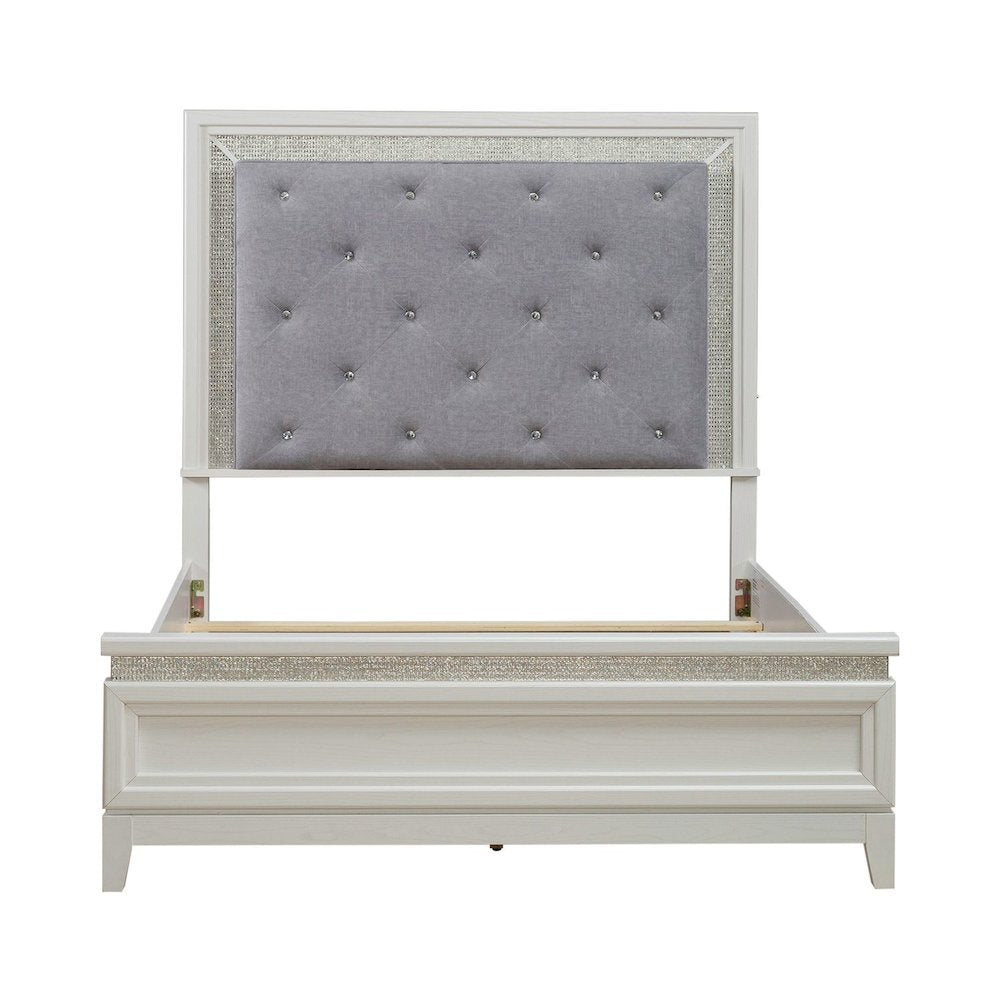 Reflections Queen Upholstered Bed - Pearl White & Rhinestone