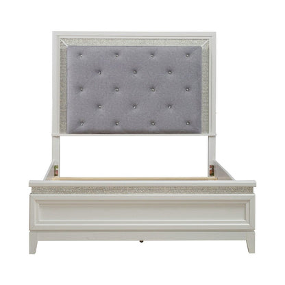 Reflections Queen Upholstered Bed - Pearl White & Rhinestone