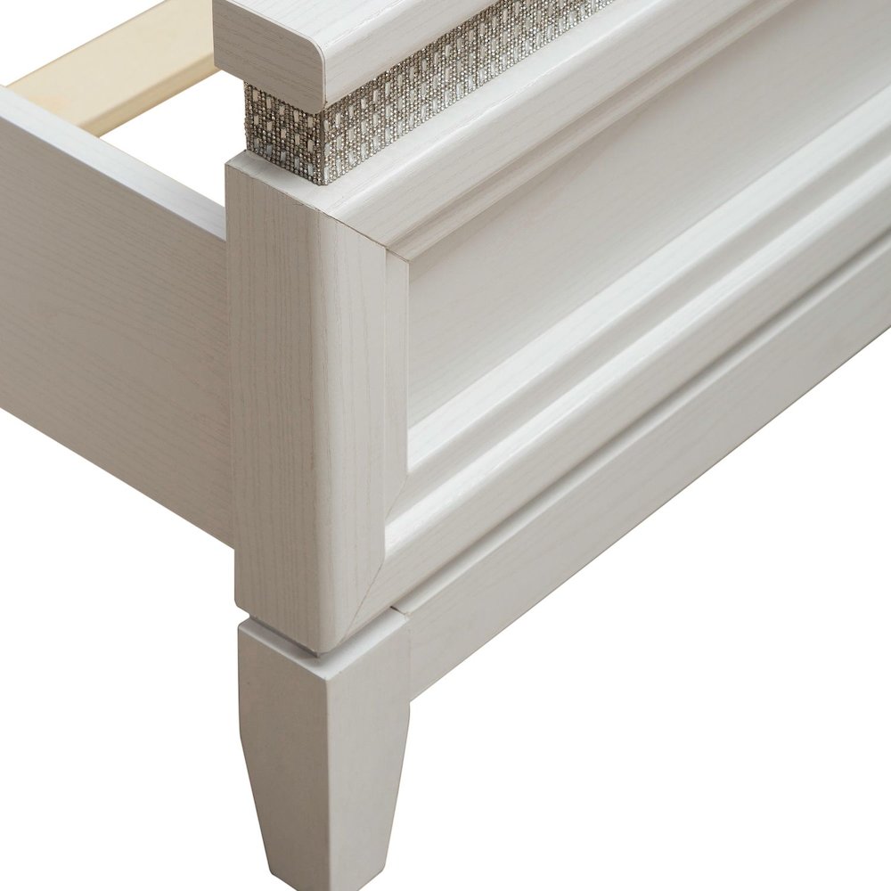 Reflections Queen Upholstered Bed - Pearl White & Rhinestone
