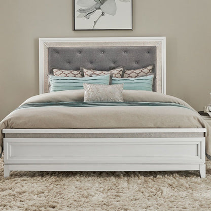 Reflections Queen Upholstered Bed - Pearl White & Rhinestone