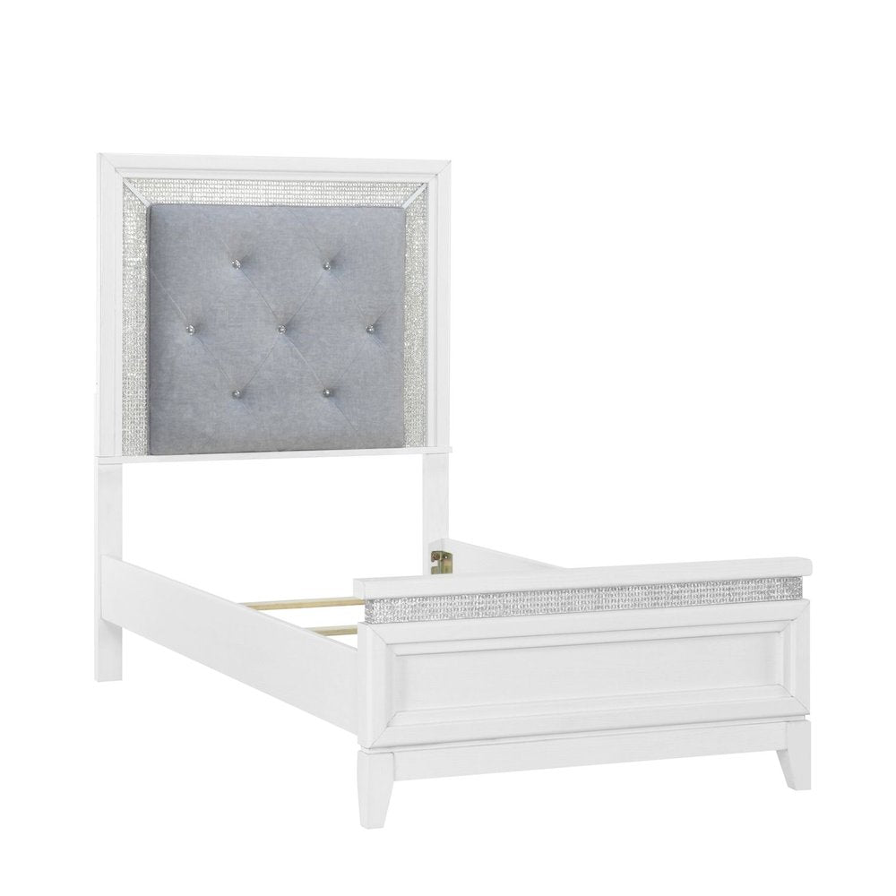 Reflections Full Upholstered Bed - Pearl White & Rhinestone