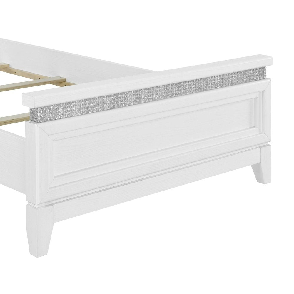 Reflections Full Upholstered Bed - Pearl White & Rhinestone