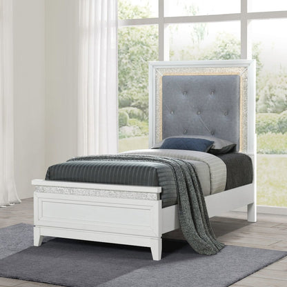 Reflections Twin Upholstered Bed - Pearl White & Rhinestone