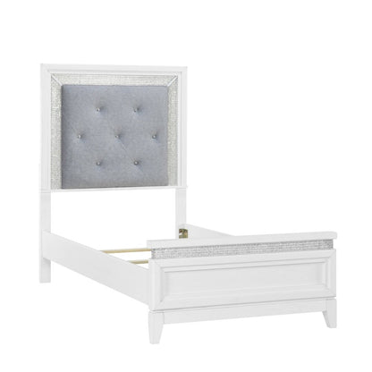 Reflections Twin Upholstered Bed - Pearl White & Rhinestone