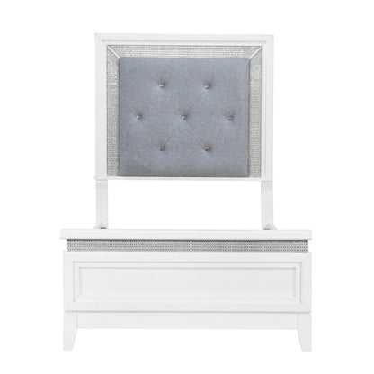 Reflections Twin Upholstered Bed - Pearl White & Rhinestone