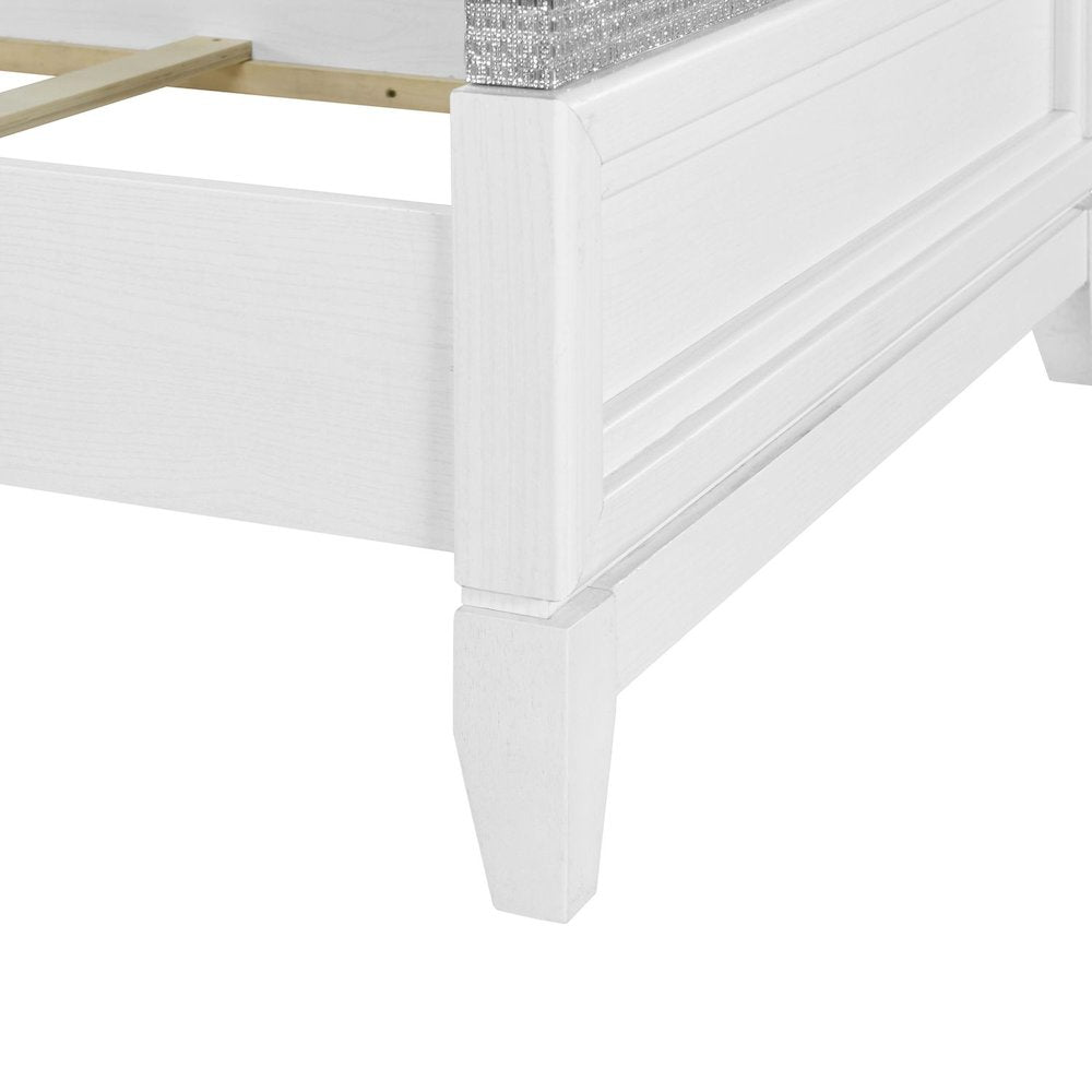 Reflections Twin Upholstered Bed - Pearl White & Rhinestone