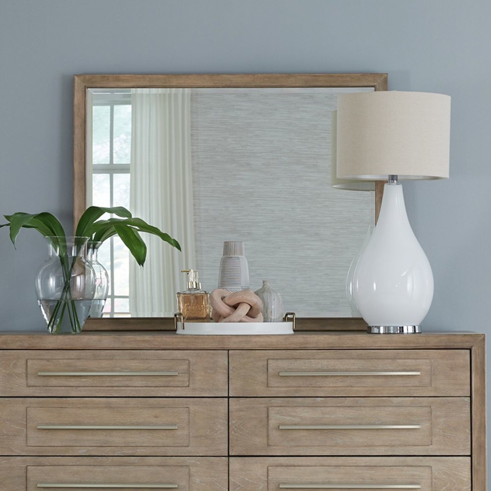 Brentwood Rectangular Landscape Mirror - Sandstone Oak Wood Frame